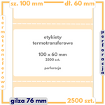 100x60 mm etykiety 2500 szt. perforacja samoprzylepne termotransferowe białe