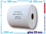 100x150 mm etykiety termiczne 200 szt. gilza 25 KAUCZUK samoprzylepne białe 100/150