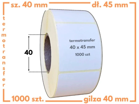 40x45 mm etykiety termotransferowe 1000 szt. gilza 40 samoprzylepne białe naklejki 40/45