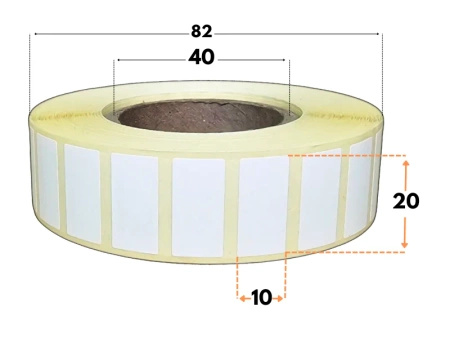 20x10 mm etykiety termotransferowe 2500 szt. gilza 40 samoprzylepne białe naklejki 20/10