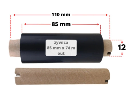 85x74 OUT kalka ŻYWICZNA taśma termotransferowa żywica 85 mm 74 m czarna