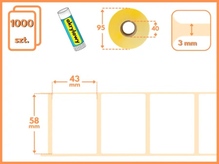 58x43 mm etykiety termotransferowe 1000 szt. gilza 40 samoprzylepne białe naklejki 58/43