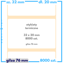 32x20 mm etykiety termiczne 8000 szt. gilza 76 samoprzylepne białe