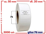 białe 50x20 mm etykiety FOLIOWE 5000 szt. gilza 76 mm termotransfer