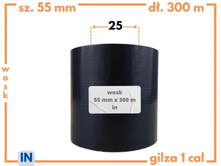 55x300 kalka WOSKOWA taśma termotransferowa wosk 55mm 300m czarna IN