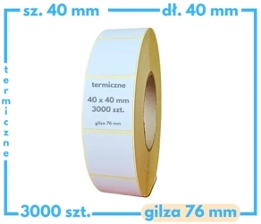 40x40 mm etykiety termiczne 3000 szt. gilza 76 samoprzylepne białe