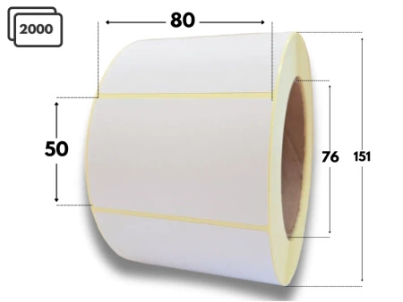 80x50 mm etykiety termiczne 2000 szt. gilza 76 samoprzylepne białe 80*50