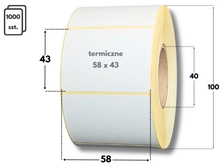 58x43 mm etykiety termiczne 1000 szt. samoprzylepne białe 58/43