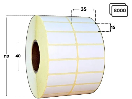 35x15 mm 8000 szt. gilza 40 DWA RZĘDY etykiety termotransferowe samoprzylepne białe naklejki 35*15