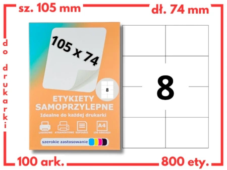 Etykiety 105x74 mm na arkuszach A4 - 800 etykiet samoprzylepnych uniwersalnych do drukarek biurowych