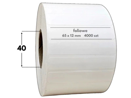 białe 65x12 mm etykiety FOLIOWE 4000 szt. gilza 40 mm termotransfer