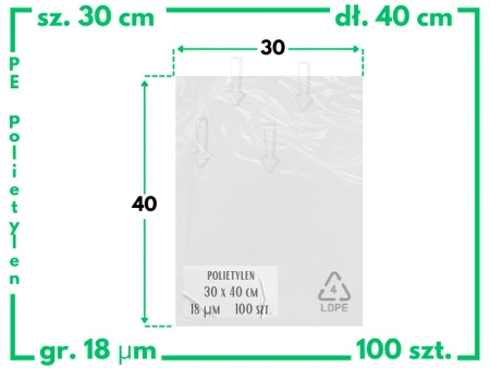 30x40 cm polietylenowe worki foliowe 100 szt. (300x400 mm)