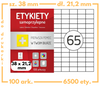 Etykiety 38x21,2 mm w arkuszach A4 - 6500 etykiet samoprzylepnych uniwersalnych do drukarek biurowych