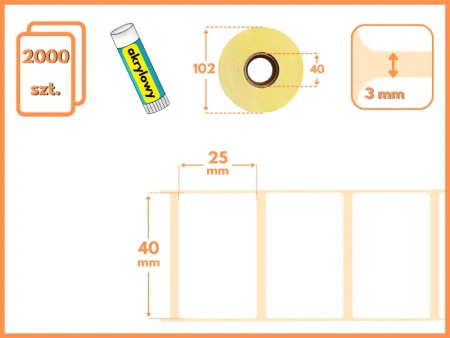 40x25 mm etykiety 2000 szt. gilza 40 samoprzylepne termotransferowe białe