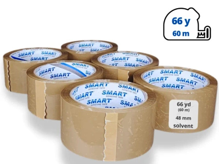 zgrzewka solvent 48mm x 66yd (60m) Smart BRĄZOWA taśma klejąca 48/66 pakowa 6 sztuk