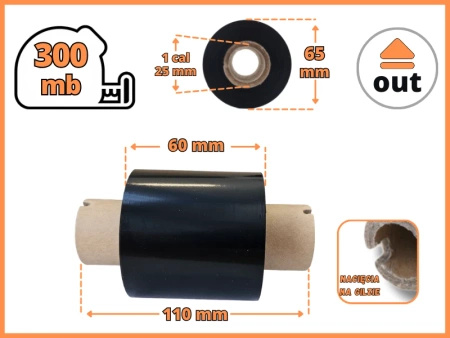 60x300 kalka WOSKOWA taśma termotransferowa wosk 60mm 300m czarna OUT
