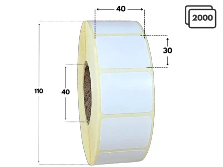 40x30 mm etykiety termotransferowe 2000 szt. gilza 40 samoprzylepne białe naklejki 40/30