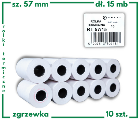 Rolki termiczne 57x15 do kasy fiskalnej 10 szt. 57mm / 15mb