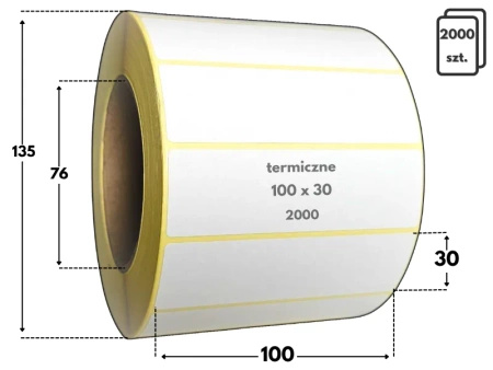 100x30 mm etykiety termiczne 2000 szt. gilza 76 samoprzylepne białe 100*30