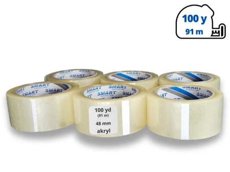 zgrzewka akryl 48mm x 100yd (91m) Smart BEZBARWNA taśma klejąca 48/100 pakowa 6 sztuk