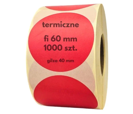 60 mm okrągłe etykiety termiczne 1000 szt. gilza 40 mm samoprzylepne czerwone