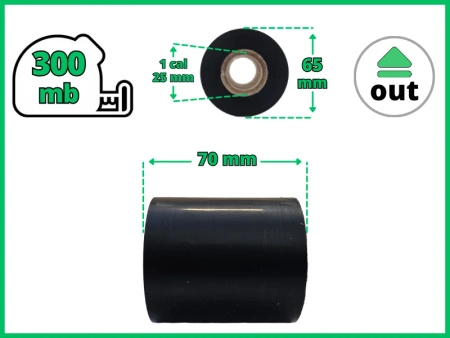 70x300 OUT kalka WOSKOWO-ŻYWICZNA taśma termotransferowa wosk żywica 70 mm 300 m czarna
