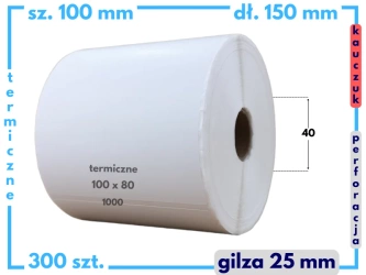 100x150 mm etykiety termiczne 300 szt. gilza 25 KAUCZUK samoprzylepne białe 100/150