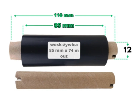 85x74 OUT kalka WOSKOWO-ŻYWICZNA taśma termotransferowa wosk żywica 85 mm 74 m czarna