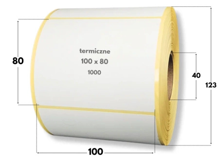 100x80 mm etykiety termiczne 1000 szt. gilza 40 samoprzylepne białe 100/80