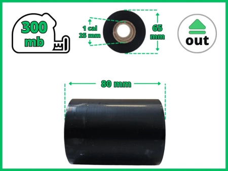 80x300 OUT kalka WOSKOWO-ŻYWICZNA taśma termotransferowa wosk żywica 80 mm 300 m czarna