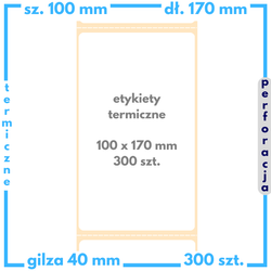 100x170 mm etykiety termiczne 300 szt. PERFORACJA samoprzylepne białe