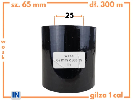 65x300 kalka WOSKOWA czarna IN taśma termotransferowa wosk 65mm 300m
