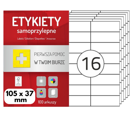 Etykiety 105x37 mm w arkuszach A4 - 1600 etykiet samoprzylepnych uniwersalnych do drukarek biurowych