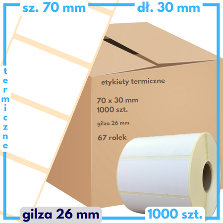 karton etykiet 70x30 mm termiczne 1000 szt. 67 rol. samoprzylepne białe