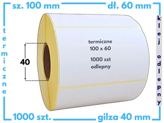 100x60 mm etykiety termiczne z klejem ODLEPNYM 1000 szt. gilza 40 samoprzylepne białe naklejki 100*60