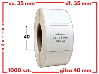 białe 35x35 mm etykiety FOLIOWE 1000 szt. gilza 40 mm termotransfer