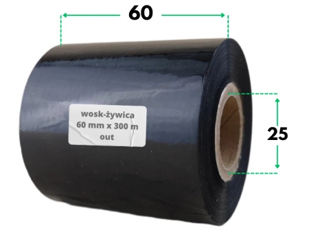 60x300 OUT kalka WOSKOWO-ŻYWICZNA taśma termotransferowa wosk żywica 60 mm 300 m czarna