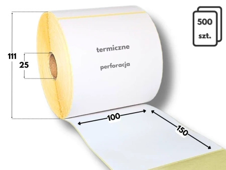 100x150 mm etykiety termiczne 500 szt. gilza 25 KAUCZUK samoprzylepne białe 100/150 żółty podkład