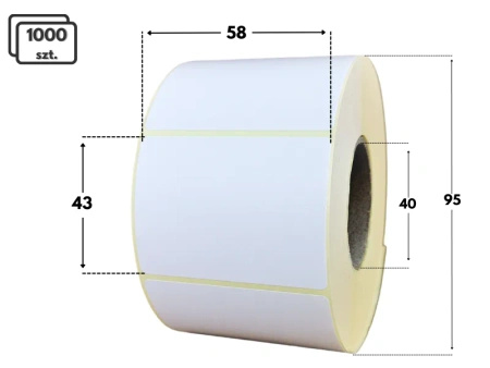 58x43 mm etykiety termotransferowe 1000 szt. gilza 40 samoprzylepne białe naklejki 58/43