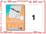 Etykiety 210x297 mm na arkuszach A4 - 100 etykiet samoprzylepnych uniwersalnych do drukarek biurowych