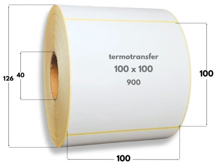 100x100 mm etykiety termotransferowe 900 szt. gilza 40 samoprzylepne białe naklejki 100/100