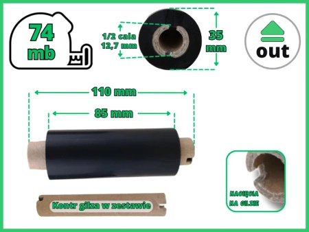 85x74 OUT kalka WOSKOWO-ŻYWICZNA taśma termotransferowa wosk żywica 85 mm 74 m czarna