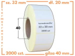 32x20 mm etykiety 2000 szt. gilza 40 samoprzylepne termotransferowe białe 32*20