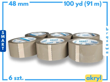 zgrzewka akryl 48mm x 100yd (91m) Smart BRĄZOWA taśma klejąca 48/100 pakowa 6 sztuk
