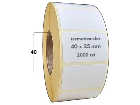 40x25 mm etykiety 2000 szt. gilza 40 samoprzylepne termotransferowe białe