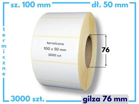 100x50 mm etykiety termiczne 3000 szt. gilza 76 samoprzylepne białe 100*50