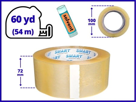 karton solvent 48mm x 60yd (55m) Smart BEZBARWNA taśma klejąca 72/60 pakowa 24 sztuki