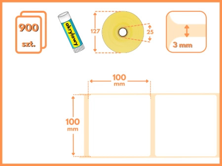 100x100 mm etykiety termotransferowe 900 szt. gilza 25 samoprzylepne białe naklejki 100/100