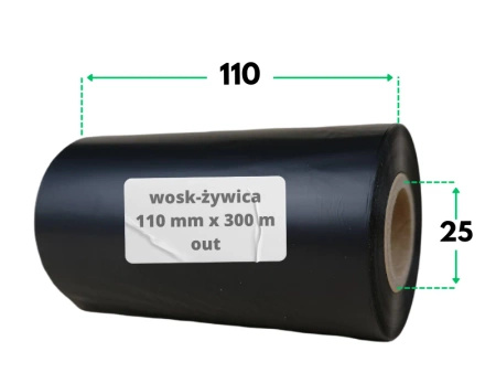 110x300 OUT kalka WOSKOWO-ŻYWICZNA taśma termotransferowa wosk żywica 110 mm 300 m czarna