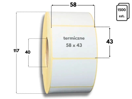 58x43 mm etykiety termiczne 1500 szt. samoprzylepne białe 58/43